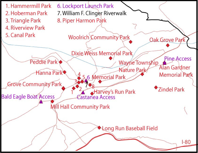 map of Lock Haven parks.