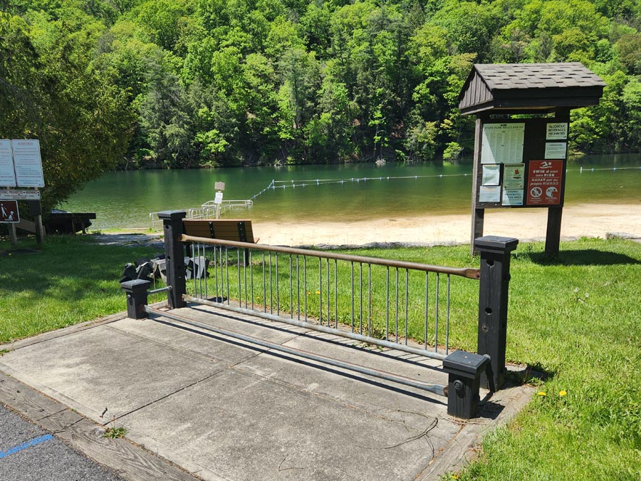 bike rack in front of beach.