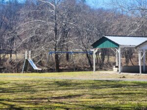 slide and swings.