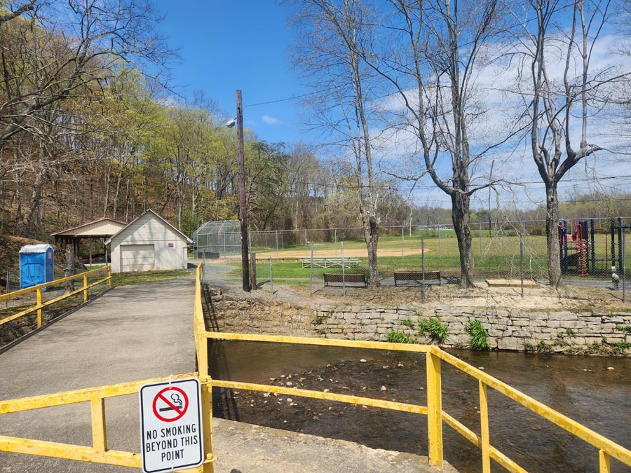 ball field across bridge.