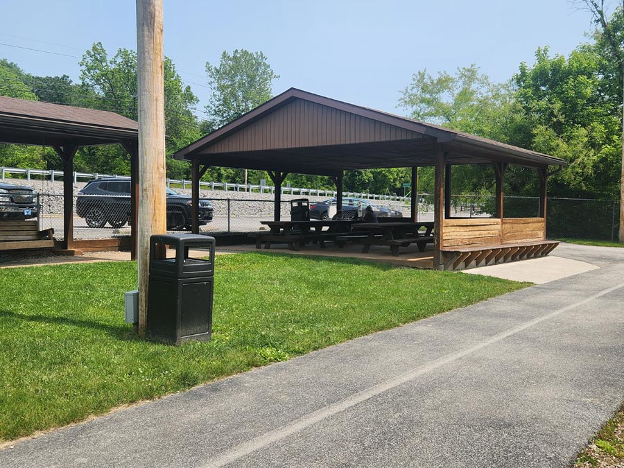 pavilion with picnic tables.
