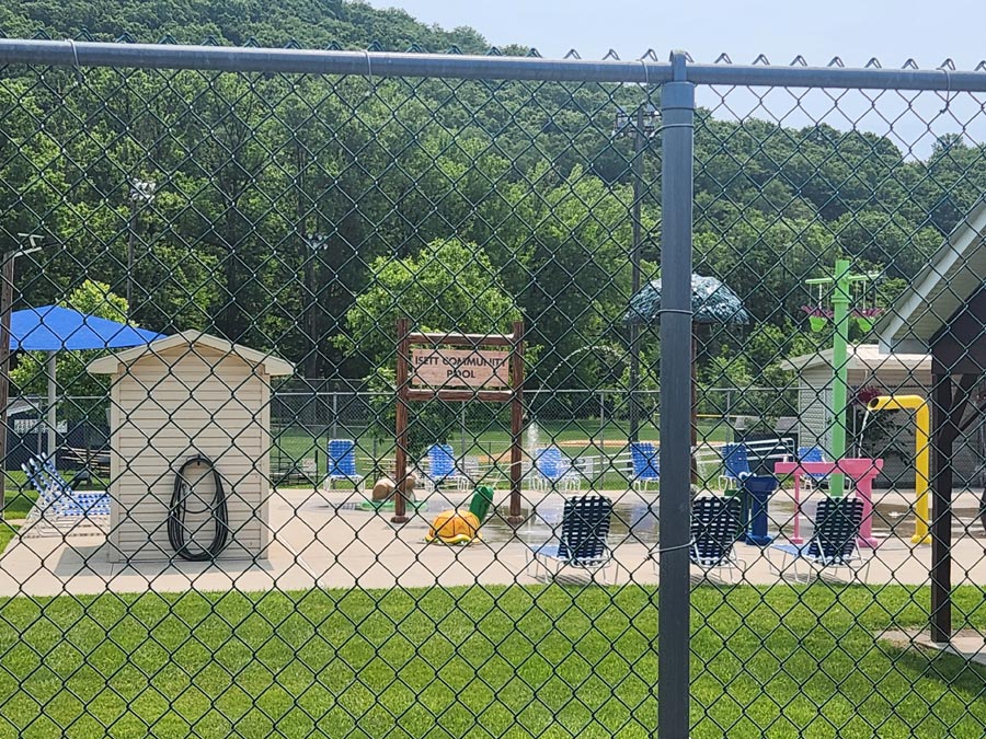 sign and splash pad.