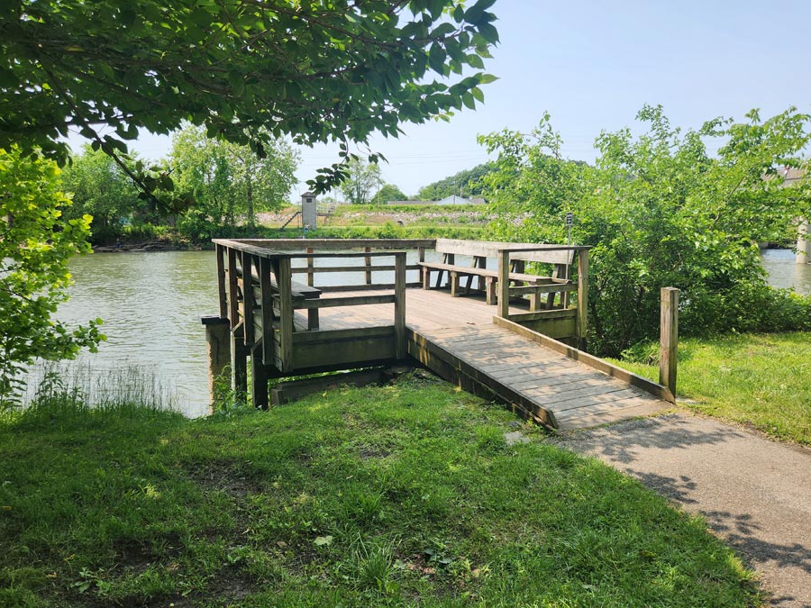 deck or pier in the river.