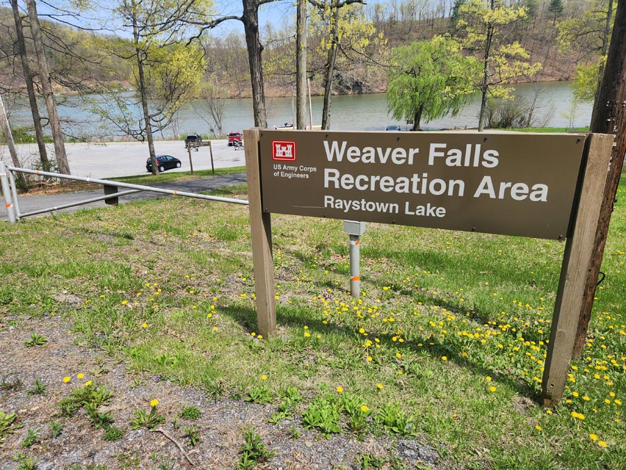 Weavers Falls Recreation Area sign.